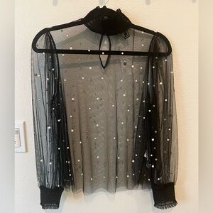 Forever 21 Black Sheer Blouse with Pearl Details